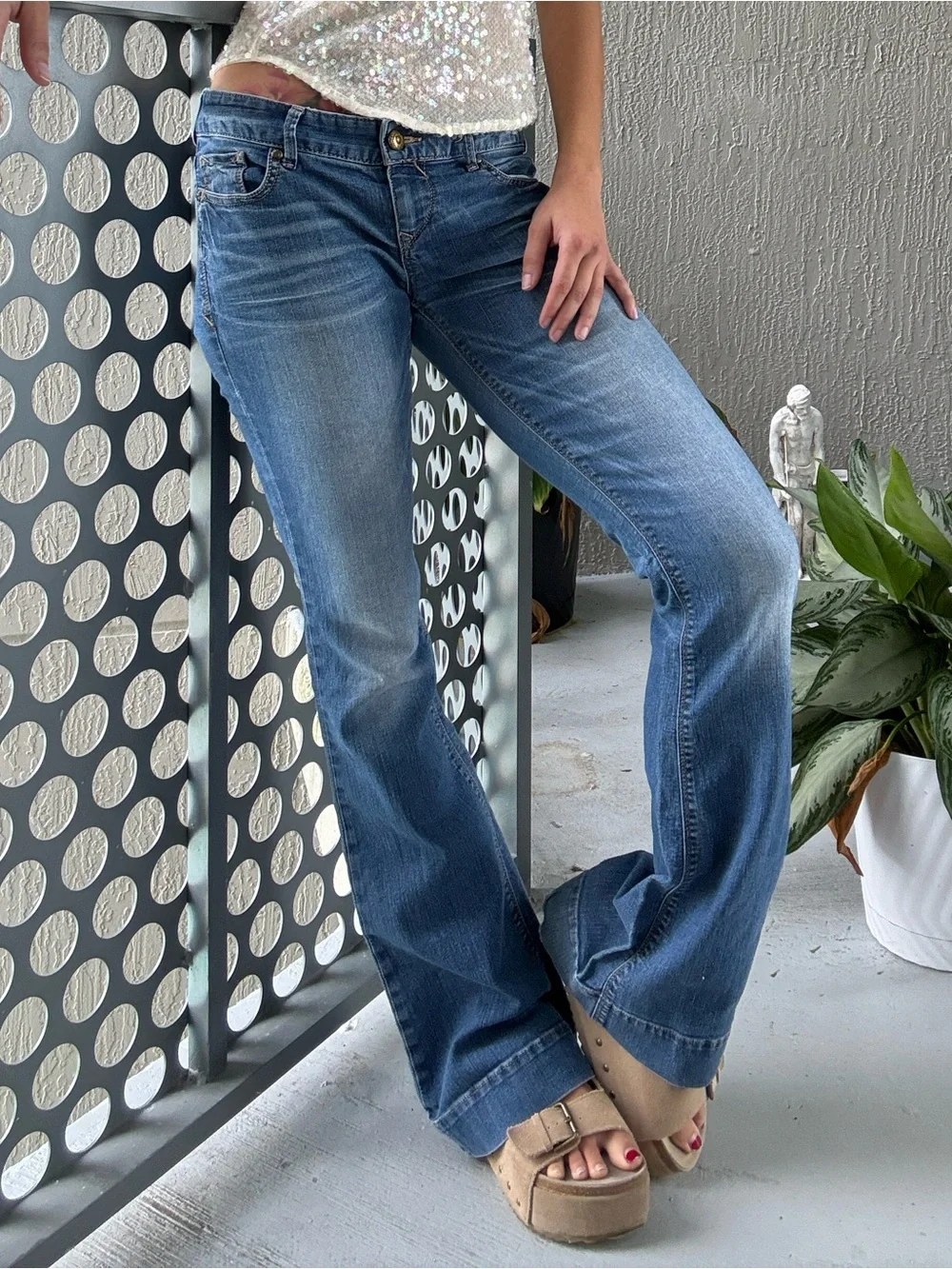 Express Y2K Flare Jeans | Low Rise Bootcut | Early 2000s Vintage Denim - Size 2 - Picture 1 of 13